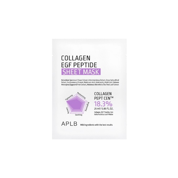 APLB Collagen EGF Peptide Sheet Mask feuchtigkeitsspendende und straffende Tuchmaske 1 Stück 25 ml