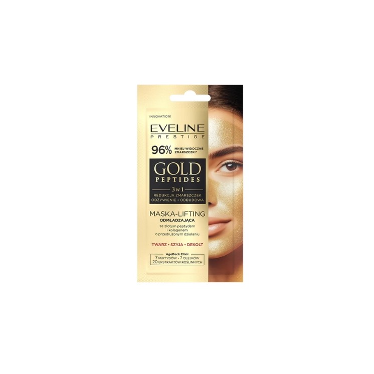 Омолоджувальна маска для обличчя Eveline Prestige Gold Peptides 3в1 8 мл