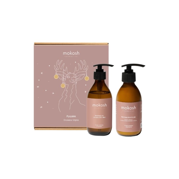 Coffret cadeau Mokosh Pyszałek Woody Depth : Lait pour le corps 200 ml + Gel douche et mains 200 ml