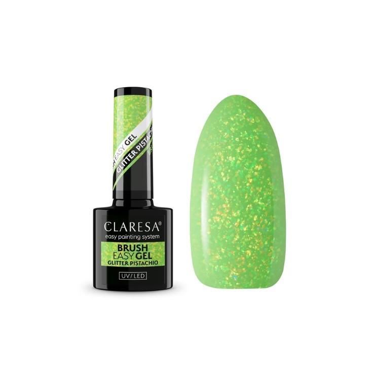 Claresa Brush Easy Gel Glitter Żel w buteleczce z pędzelkiem Pistachio  5 g