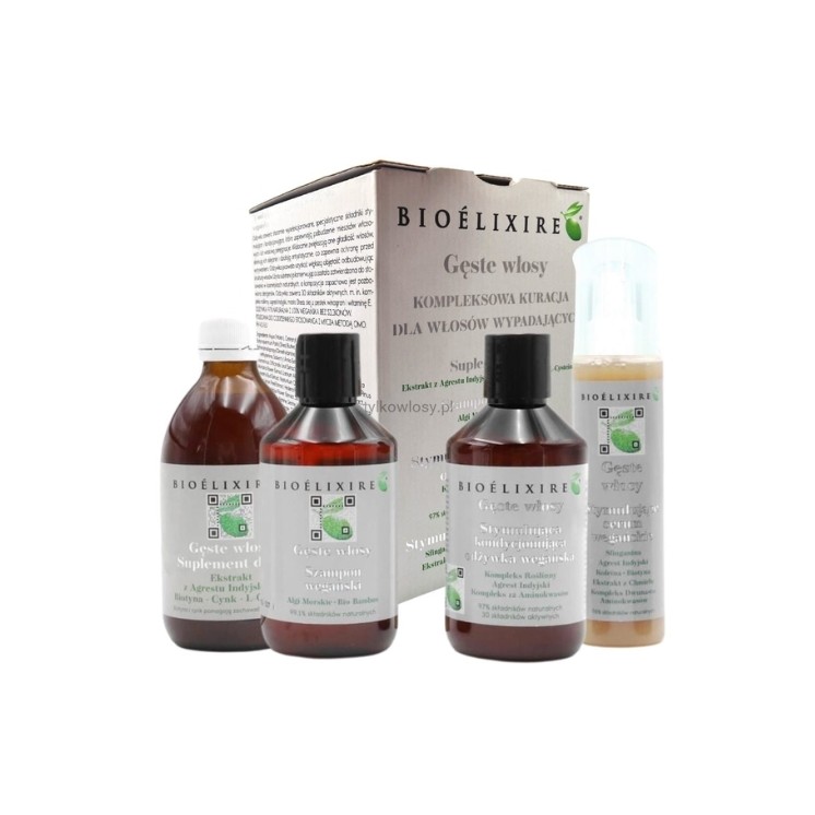 Bioelixire Haarverzorgingsset voor Dik Haar: Shampoo 300 ml + Conditioner 300 ml + Serum 150 ml + Voedingssupplement 300 ml