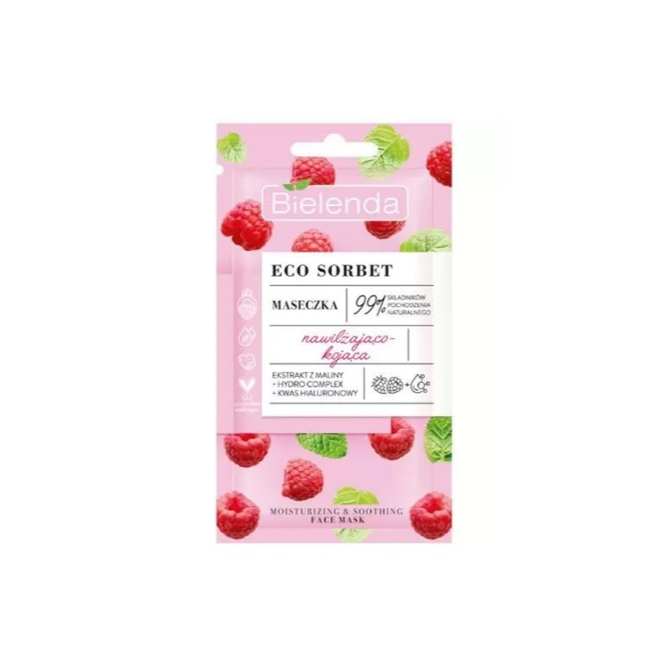 Зволожувальна та заспокійлива маска для обличчя Bielenda ECO SORBET з малиною 8 г