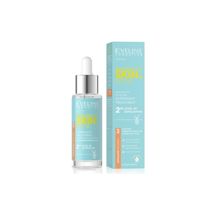 Eveline Perfect Skin Acne Night Treatment Correcting Imperfections, 2nd Degree of Exfoliation, 30 ml