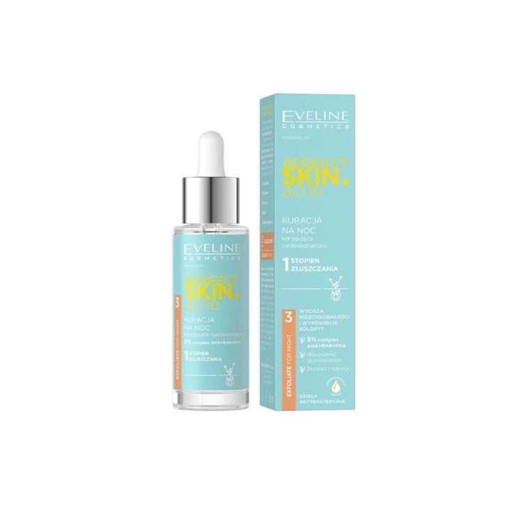 Нічний засіб від акне Eveline Perfect Skin для корекції недоліків 1-го ступеня відлущування 30 мл