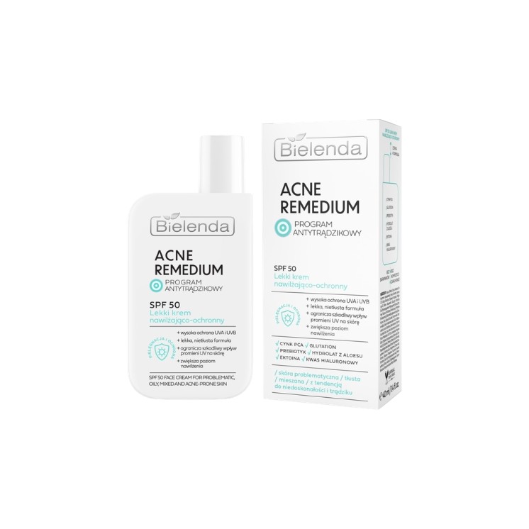 Легкий зволожувальний та захисний крем для обличчя Bielenda Acne Remedium SPF50 40 мл