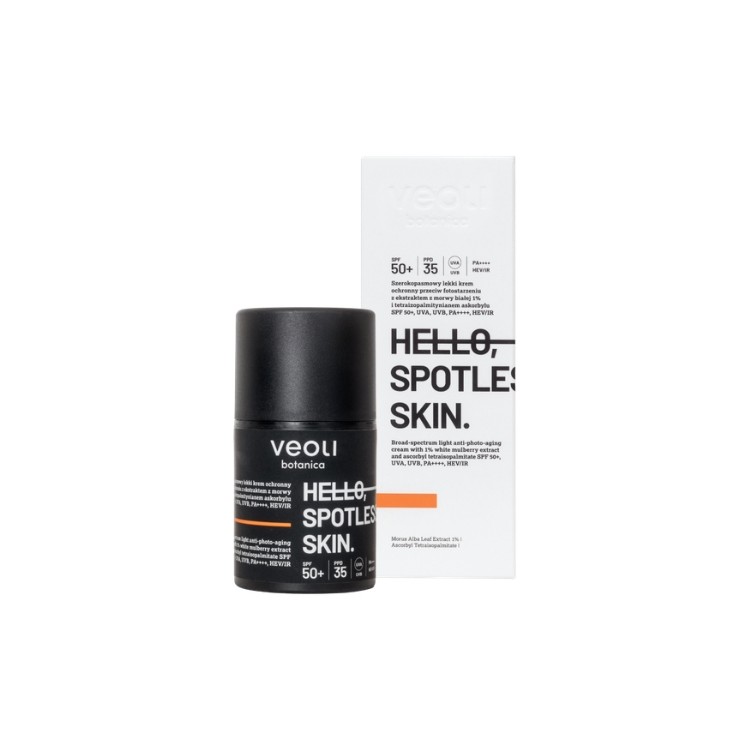 Veoli Botanica Hello , een lichte, beschermende crème voor een vlekkeloze Skin tegen huidveroudering door zonlicht SPF50 +, 50 m