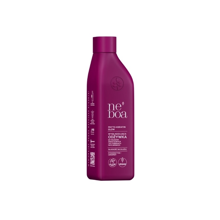 Après-shampoing lissant Neboa Phyto-Keratin Glow pour cheveux abîmés et après coiffure 300 ml