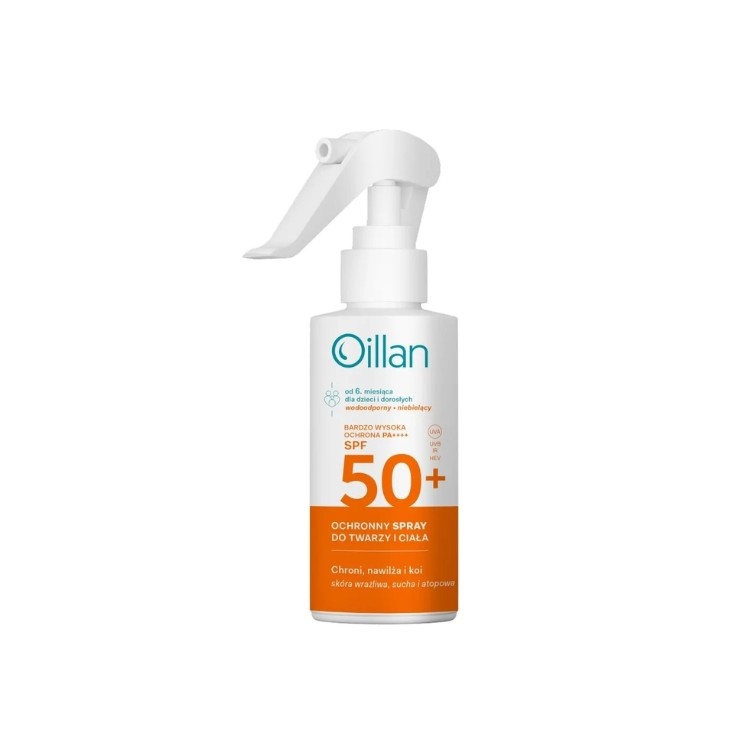 Oillan ochronny Spray przeciwsłoneczny do twarzy i ciała SPF50 do skóry wrażliwej 125 ml