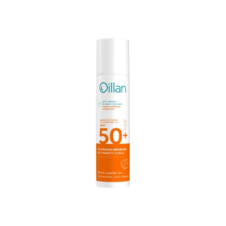 Oillan ochronna Mgiełka przeciwsłoneczna do twarzy i ciała z filtrem SPF50+ do skóry wrażliwej 75 ml