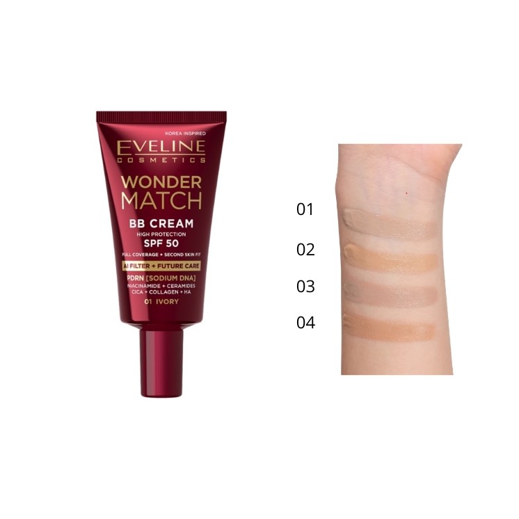 Crème BB Eveline Wonder Match avec SPF50 /02/ Vanilla 30 ml