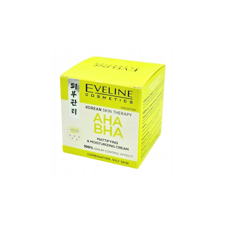 Crème visage matifiante et hydratante Eveline Korean Therapy aux acides AHA et BHA 50 ml