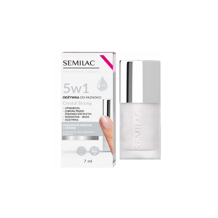 Semilac Nail Power Therapy 5-in-1 Conditioner voor broze en dunne nagels, Crystal Strong, 7 ml