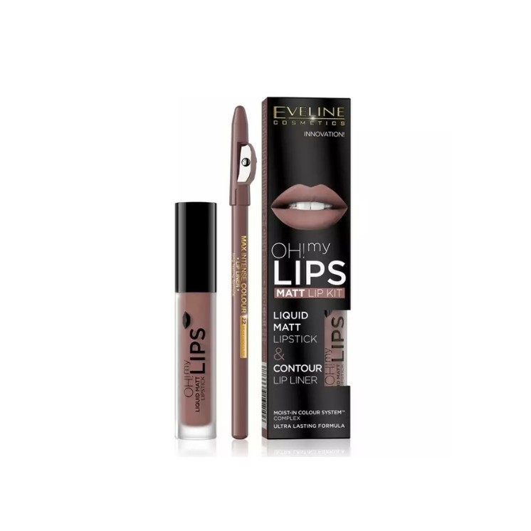 Eveline OH My Lips Matte Liquid Lipstick 4,5 5 ml + Lip Liner Set /02/ Milky Chocolate