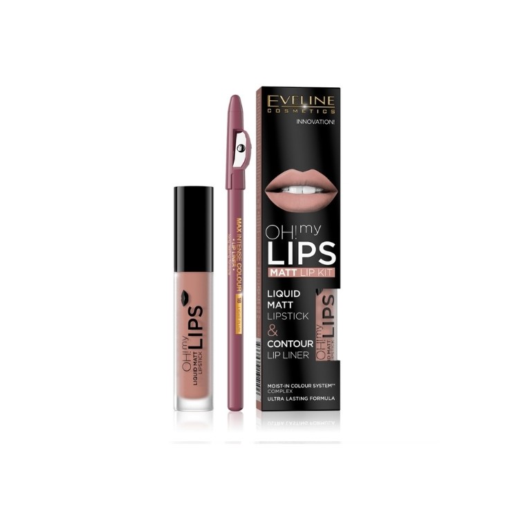 Eveline OH My Lips Matte Liquid Lipstick 4.5 5 ml + Lip Liner Set /08/ Lovely Rose