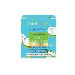Bielenda Hydra Care Hydraterende Gezichtscrème kokos en Aloë Vera voor de Gecombineerde en Vette Huid 50 ml