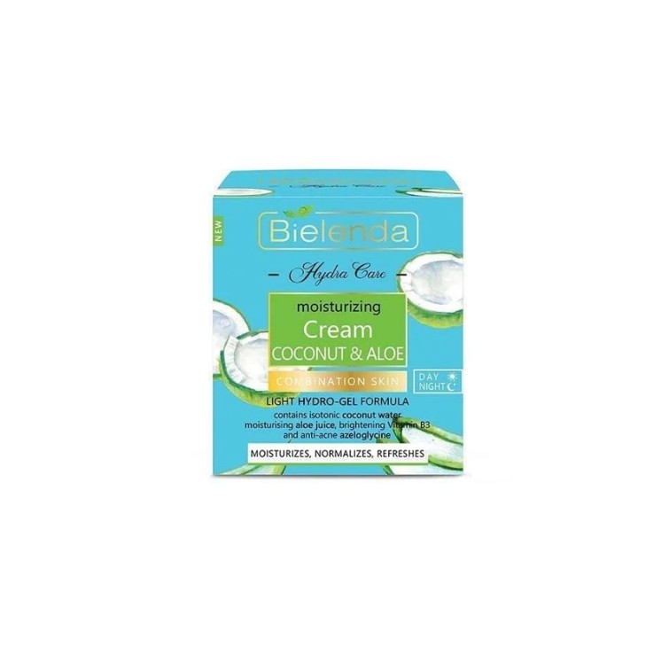 Bielenda Hydra Care Hydraterende Gezichtscrème kokos en Aloë Vera voor de Gecombineerde en Vette Huid 50 ml