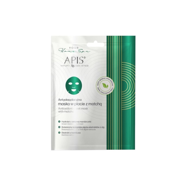 Masque en tissu antioxydant Apis Your Home Spa au matcha 1 pièce.