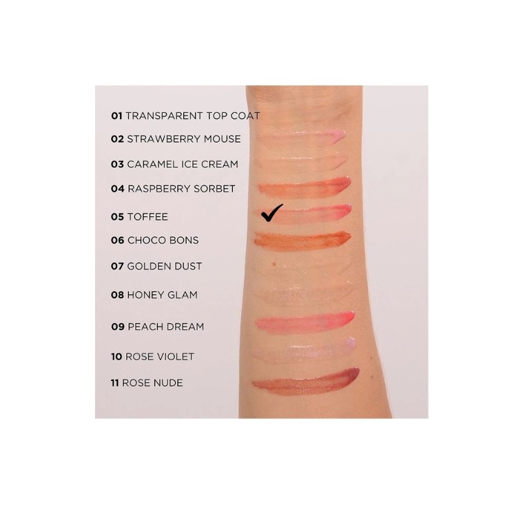 Gloss illuminateur pour les lèvres Eveline Diamond Glow à l'acide hyaluronique /05/ 5 ml