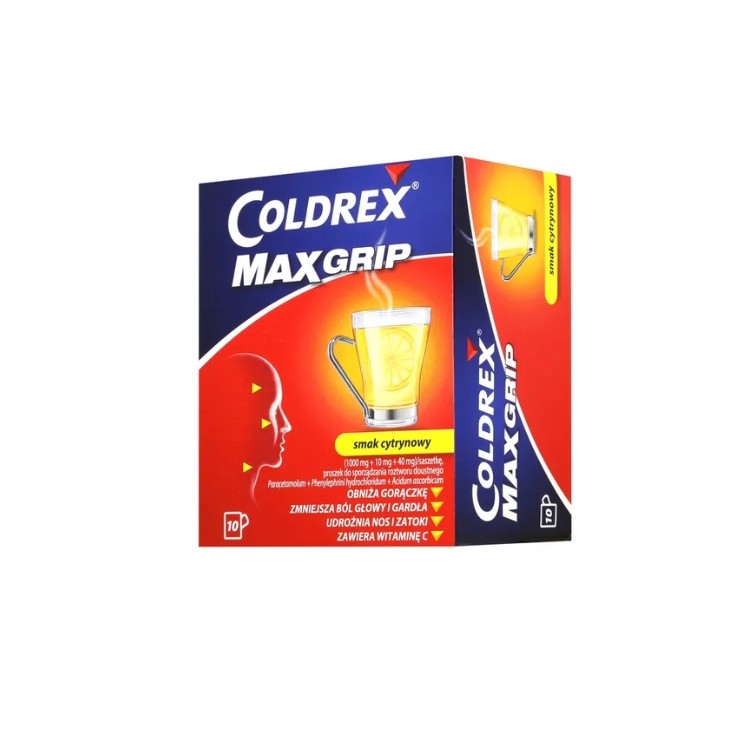 Poudre Coldrex MaxGrip pour solution buvable, saveur citron, 10 sachets