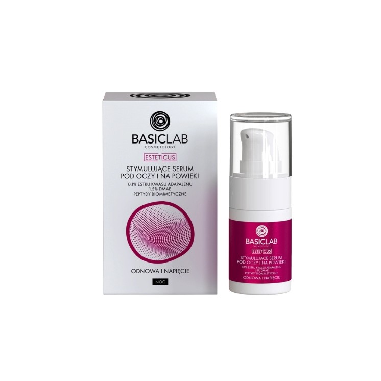 Sérum stimulant pour les yeux et les paupières BasicLab Esteticus à 0,1 1% d'ester d'acide adapalène pour la nuit 15 ml