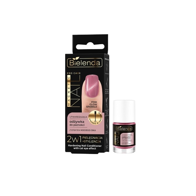Bielenda Pro Care Soin durcisseur d'ongles magnétique effet œil de chat, Pink Glow Sparkle 5 ml